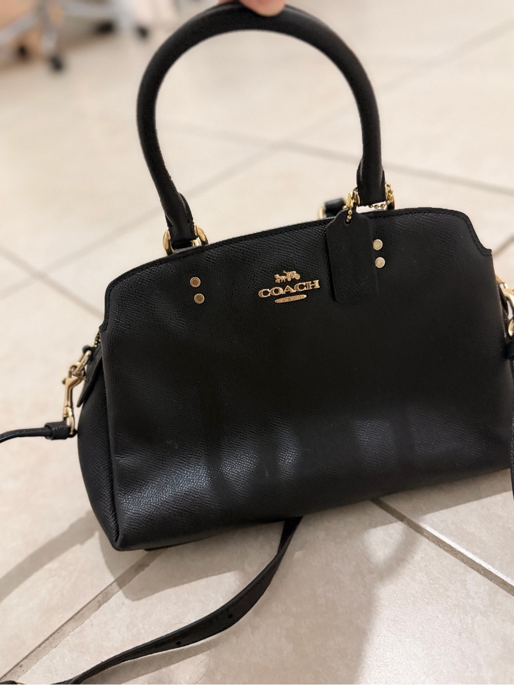 Coach Black Leather Dome Satchel with Gold Hardware